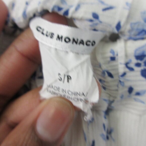 Club Monaco Plumina Blouse Women S White Blue Floral Off Shoulder Crinkled 138 - Picture 3 of 9